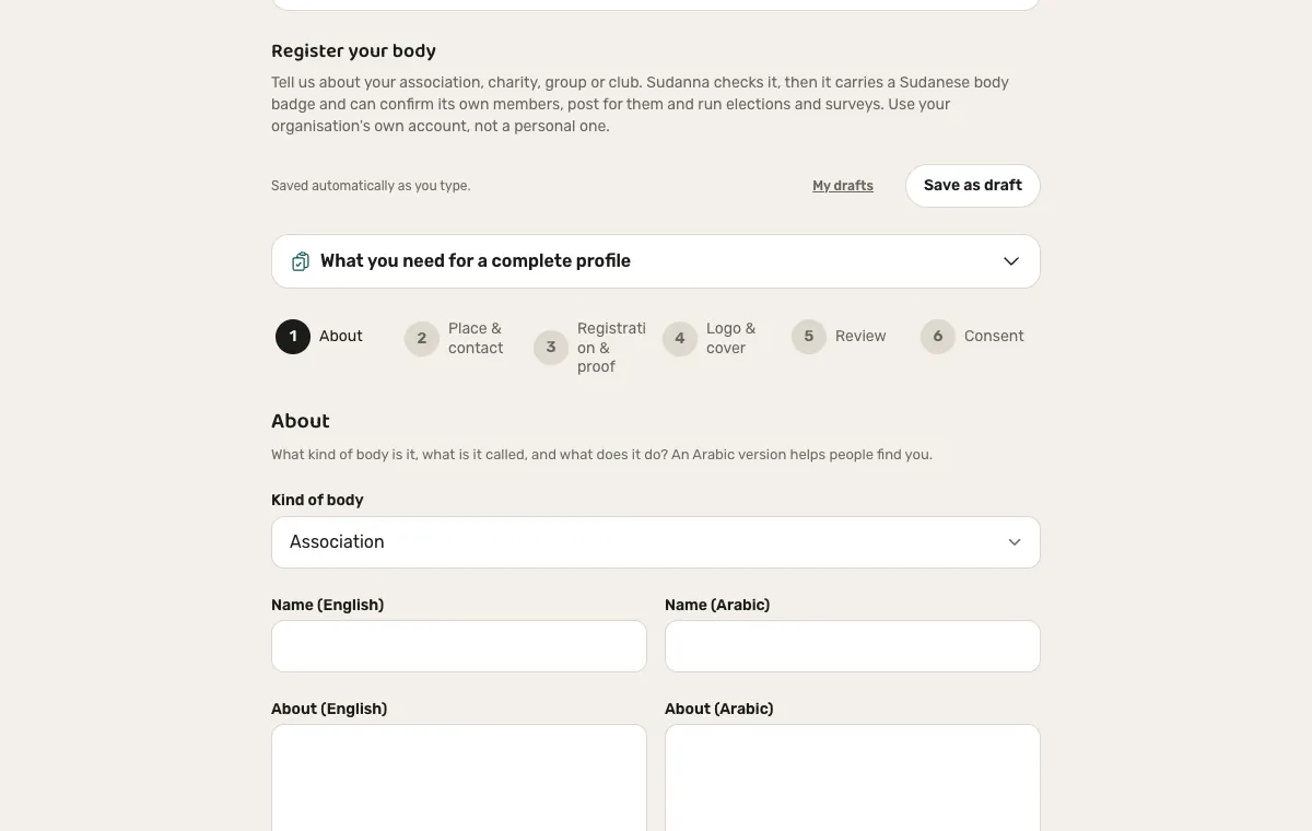 Registering a Sudanese body