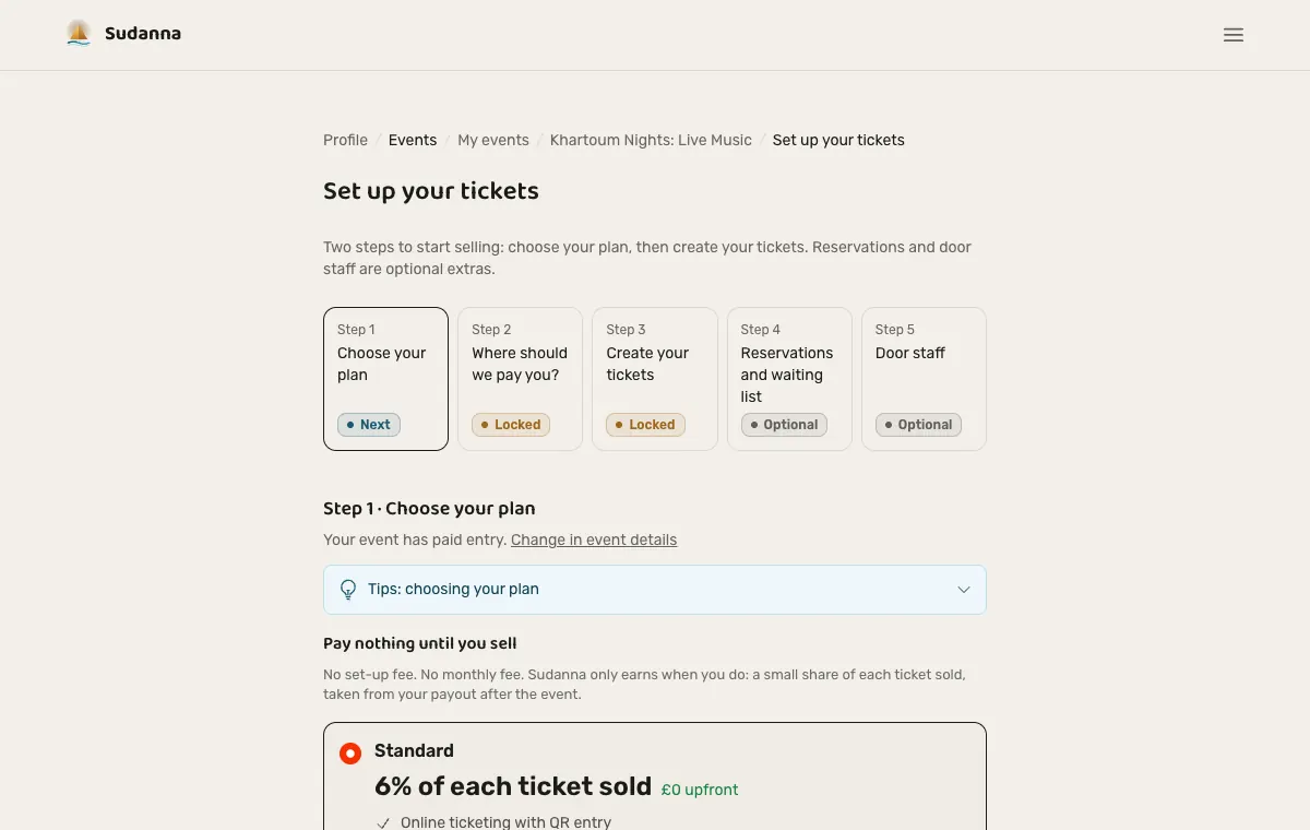 The ticketing page